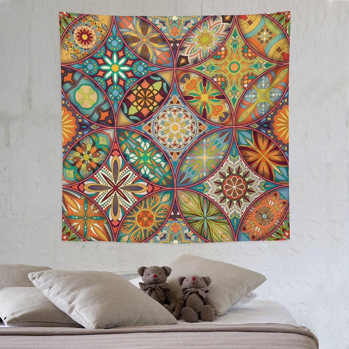 Boho Floral Tapestry Wall Hanging Colorful Bohemian Mandala Tapestries Home Decor for Living Room Bedroom Apartment Farmhouse Dorm 60"x60" (60"L x 60"W / Mandala-20)