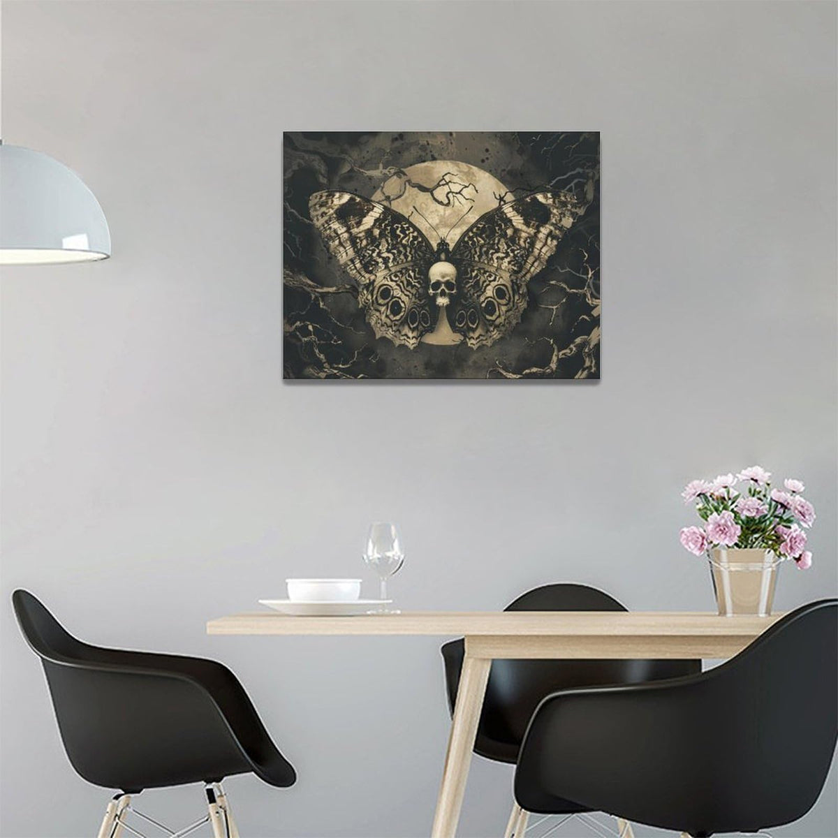 Gothic Skull Wall Art Spooky Skeleton Butterfly Pictures Decor Goth Moon Horror Canvas Painting Home Artwork Decorations for Halloween Bathroom Living Room Bedroom 16x12 inch (16"L x 12"W / Skull Butterfly)