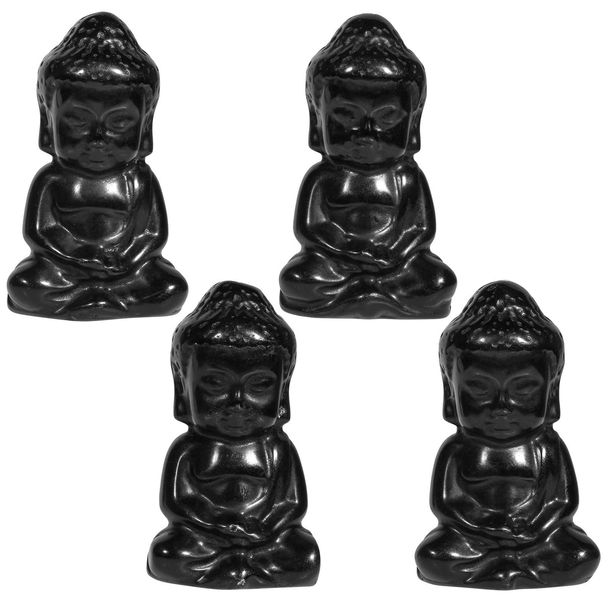 Handcarved Black Obsidian Sitting Baby Buddha Figurine