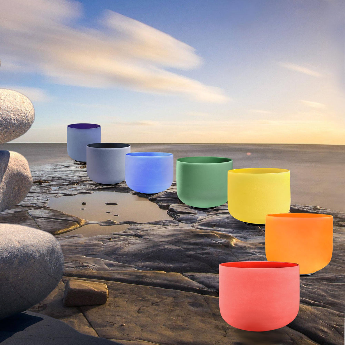432Hz 7 12 Inch Colored Crystal Singing Bowl Set of 7 (7-12 Inch 432Hz / Colored)