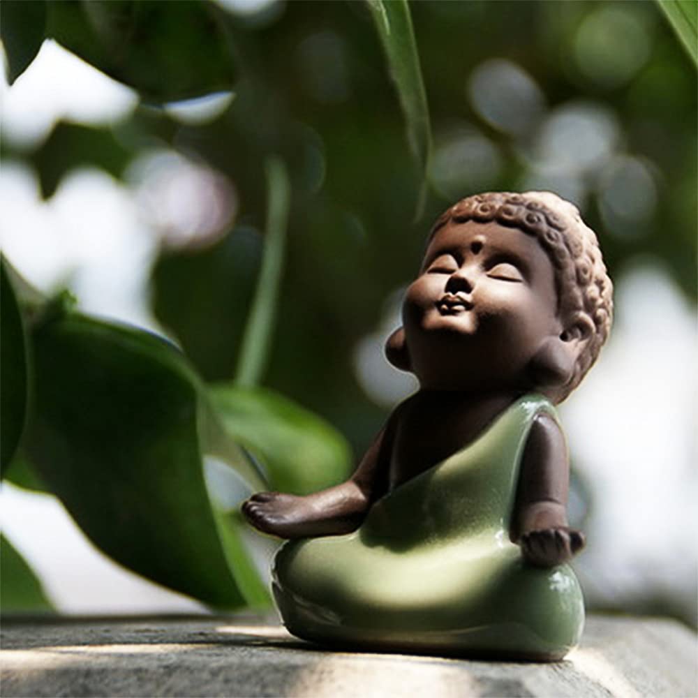 Ceramic Tiny Cute Baby Buddha Statue Monk Figurine (C)
