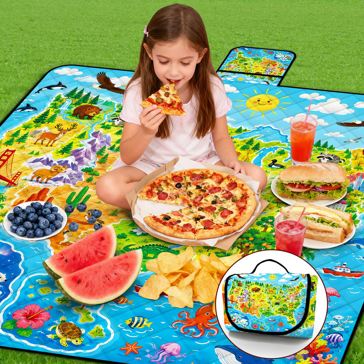 Extra Large Picnic Blanket Waterproof (Blue)