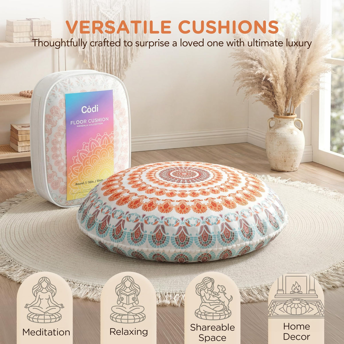 Floor Pillows 2 Pack (2 Count (Pack of 1) / Round | Coral)