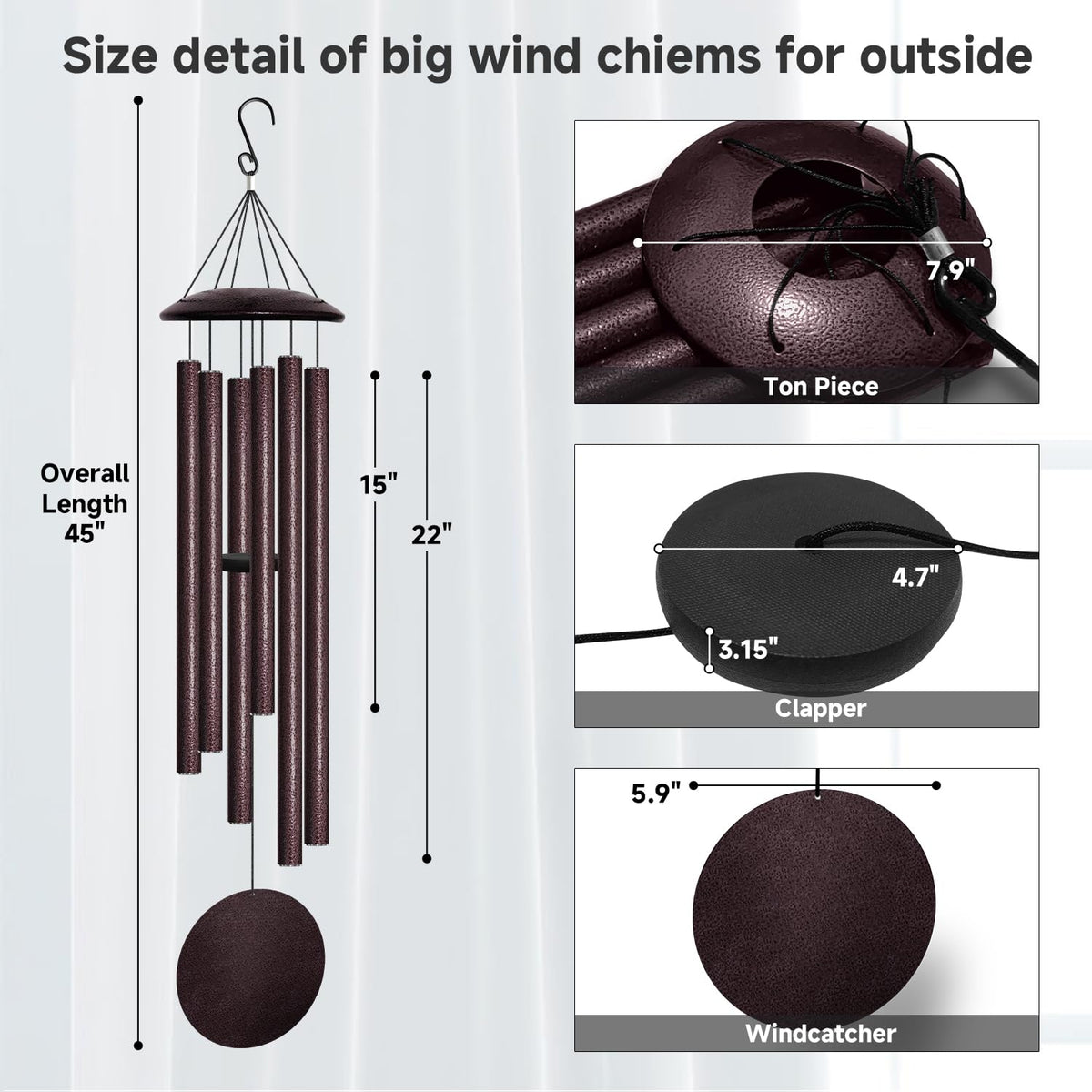 45" Large Wind Chimes for Outside (Bronze / 45")