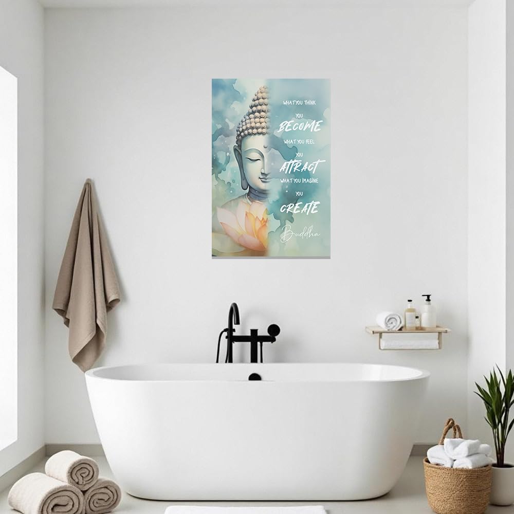 Buddhist Motivational Wall Art Buddha Quotes Canvas Pictures Zen Bathroom Painting Spa Artwork Prints for Yoga Room Office Decor Framed (Blue / 28" x 42")