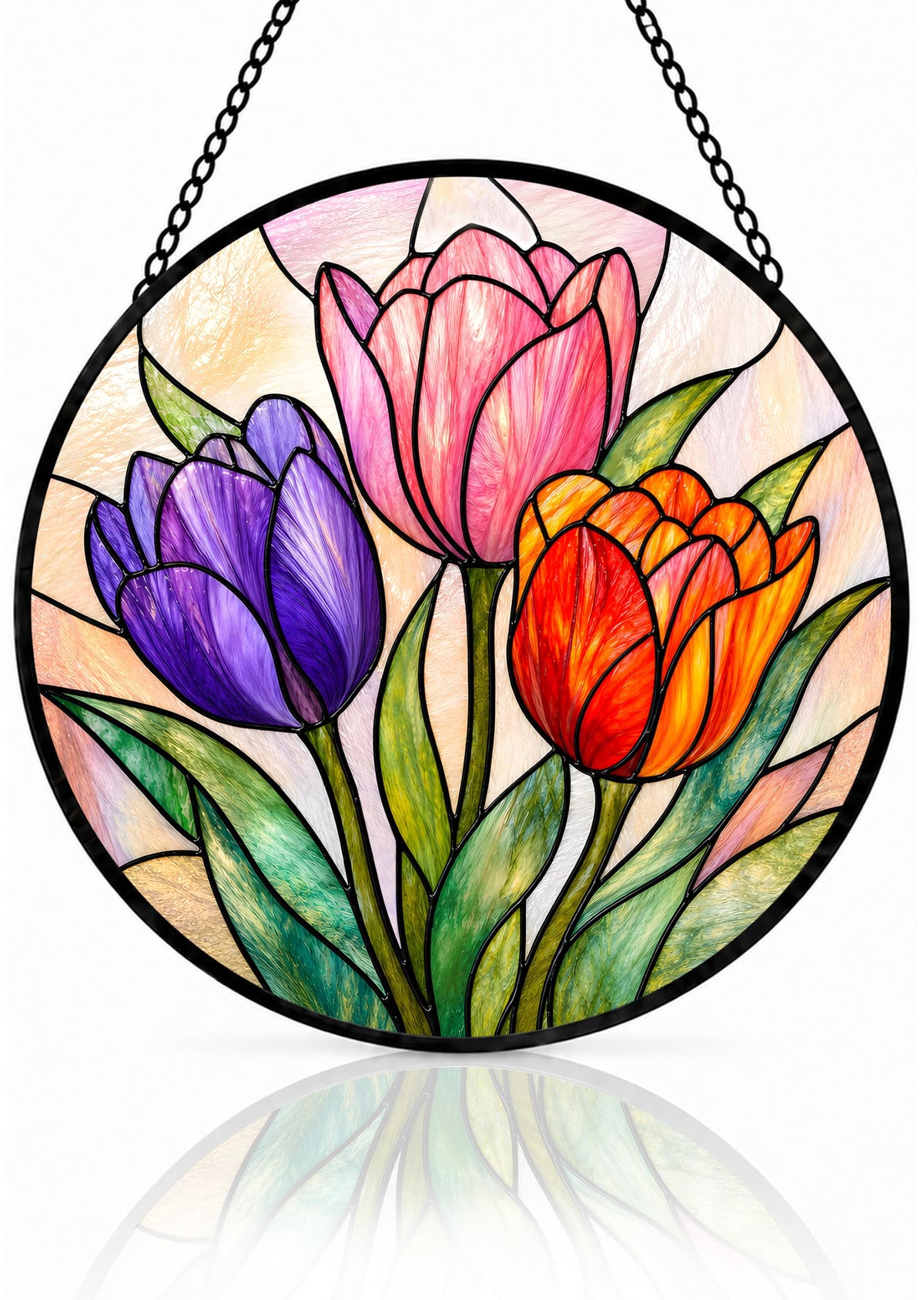 Tulip Gifts for Mom Grandma Suncatcher Stained Glass Window Hanging 9.8in (Tulip / 9.8 x 9.8 IN)