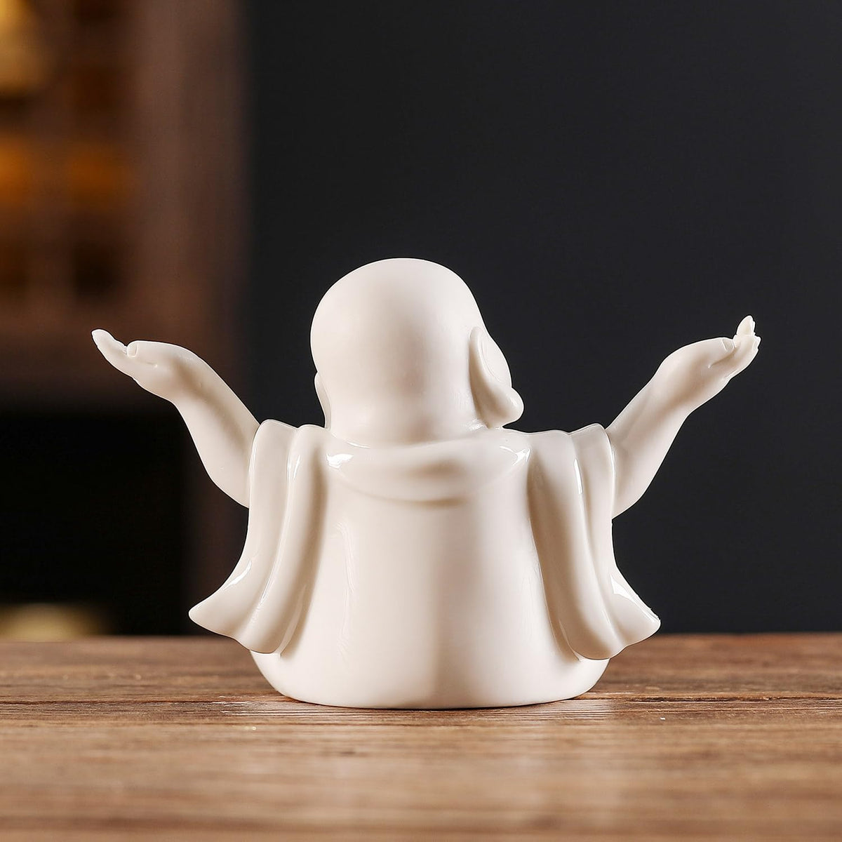 Small White Laughing Buddha Statue for Home Decor (White)