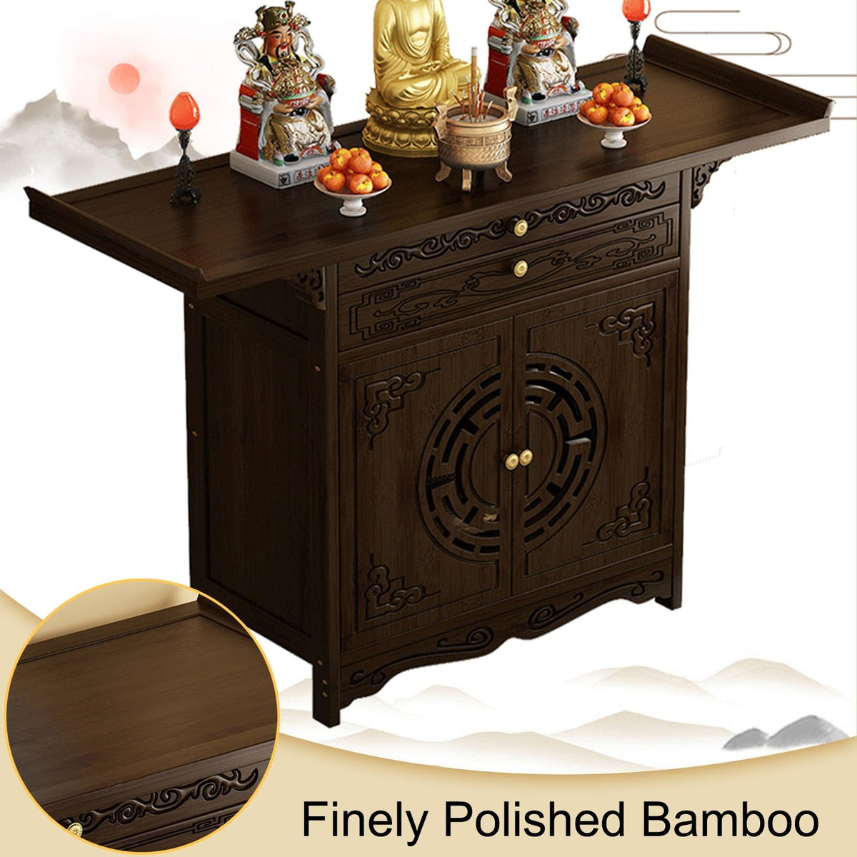 Altar Table Meditation Table with Cabinet Door (Red / 66*40cm/26*15.7in)