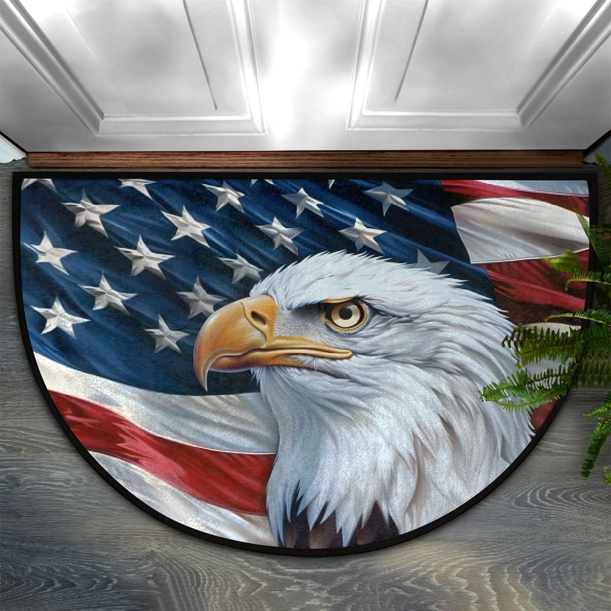 Flag and Eagles Half Round Doormat Semi Circle Rug Non Slip Indoor Outdoor Entrance Half Moon Rug Absorbent Durable Washable Front Floor Mat for Kitchen Bathroom Patio Fireplace (A07:flag and Eagle)