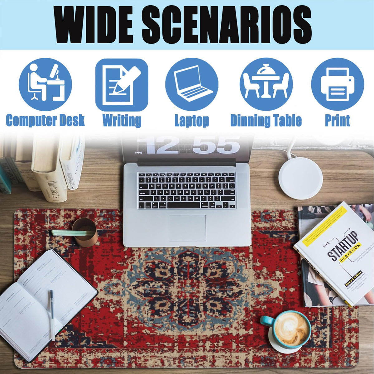 Desk Mat Boho Carpet Style Large Gaming Mouse Pad for Desk XXL (35.4" x 35.4" / Boho Carpet Style-2)