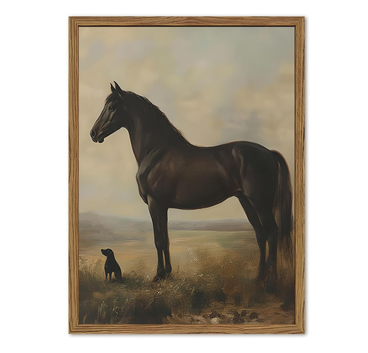 Vintage Black Horse Wall Art Cottagecore Horse and Dog Wall Decor Painting (Animal-F / 24"L x 16"W)