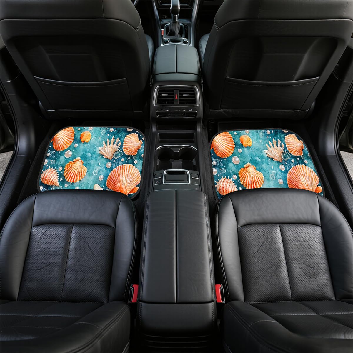 Seashell Car Floor Mats Set of 4 Pearl Watercolor Colorful Starfish Carpet Front Rear Carpets Mat Non (26.8"L x 17.3"W x 0.4"Th / Seashell)