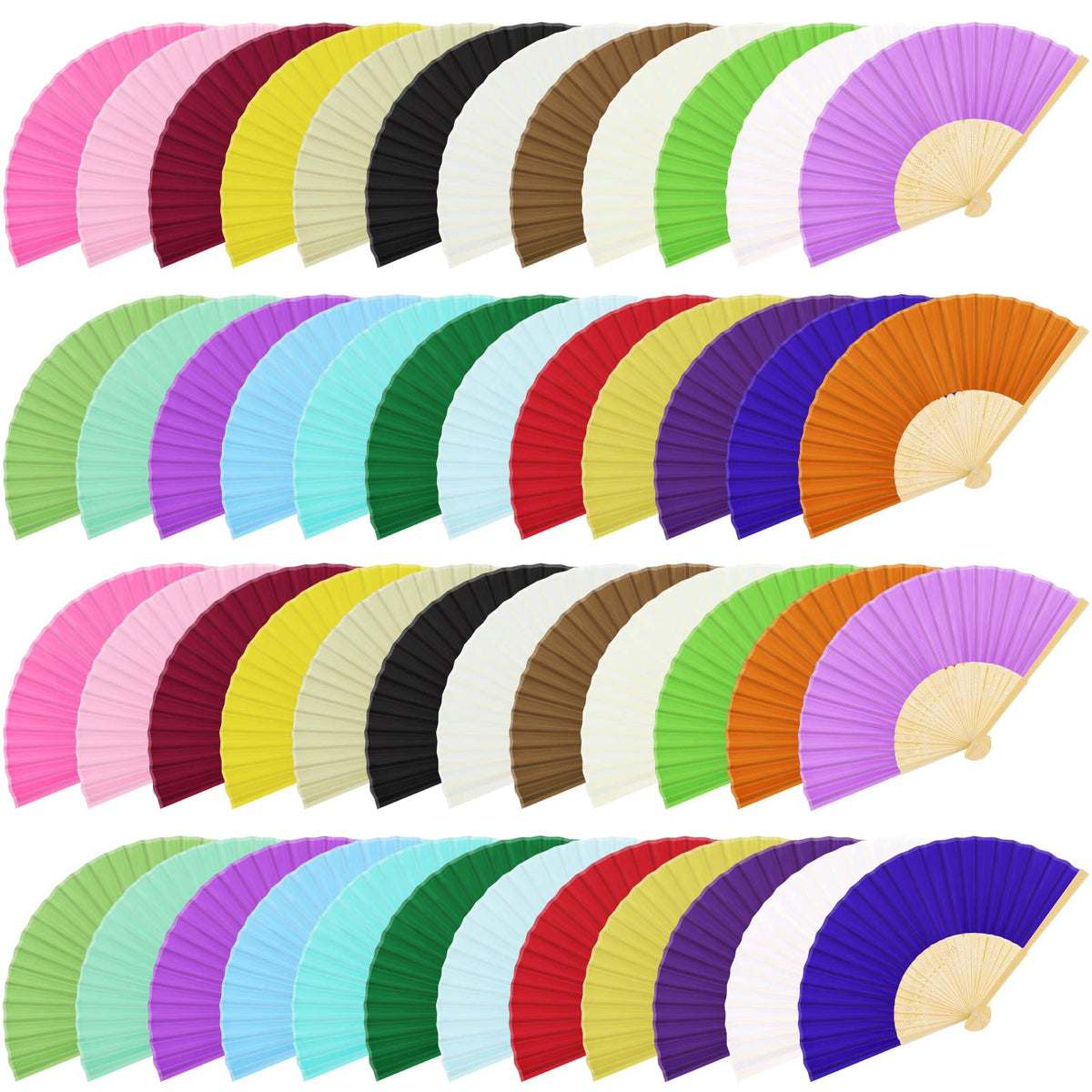 48 Pcs Handheld Fans Silk Folding Fan (Assorted Colors)