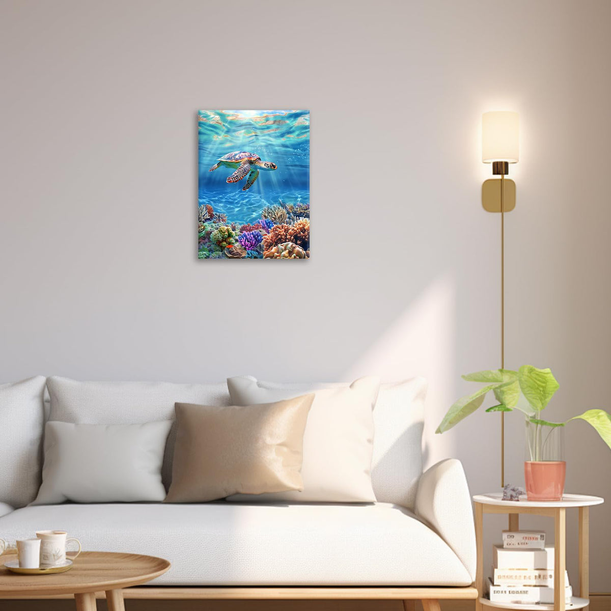 Sea Turtle Canvas Wall Art Coastal Ocean Painting Framed ArtWork 20"x24" (Sea Turtle / 24"L x 20"W)