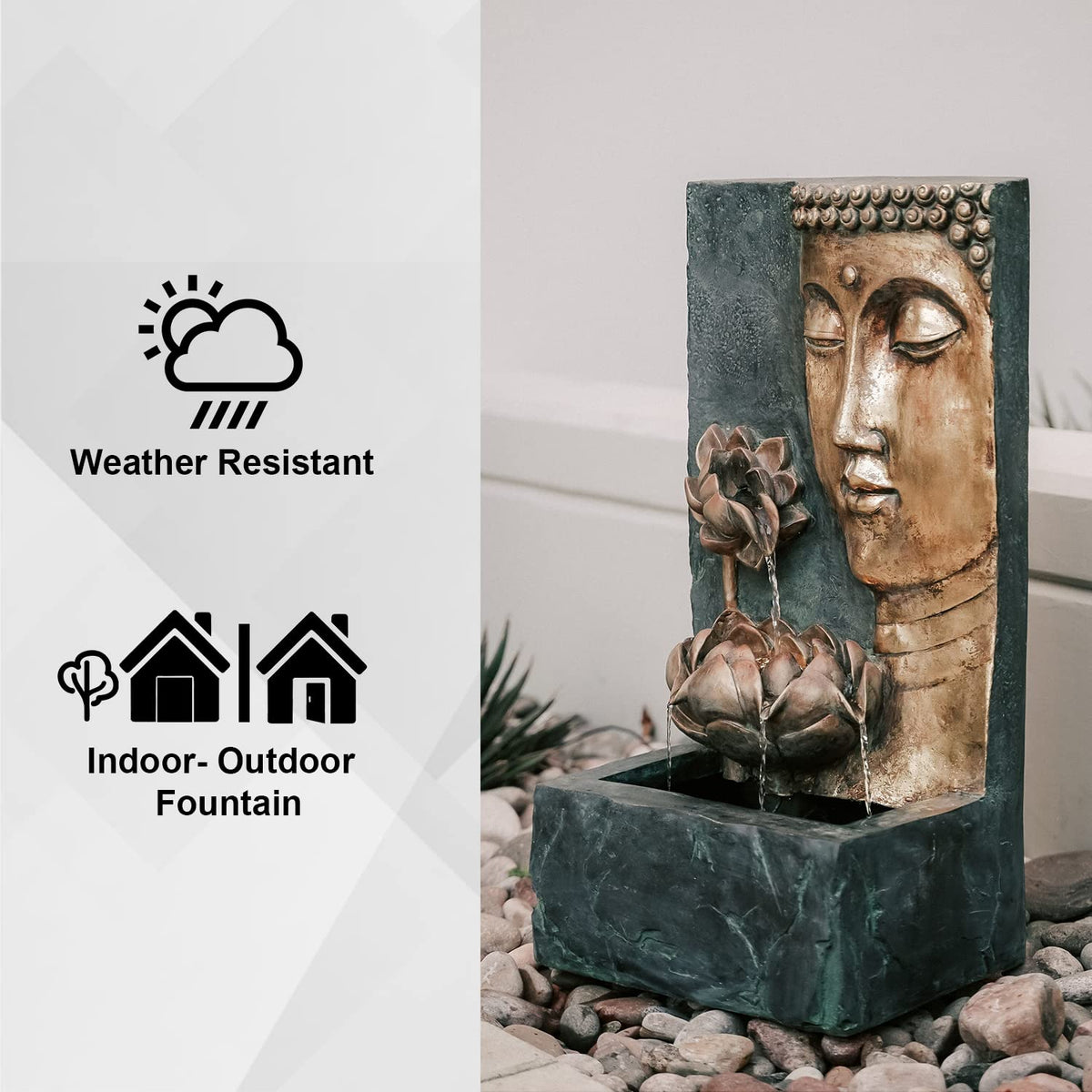 30" H Zen Buddha Face Water Fountain w