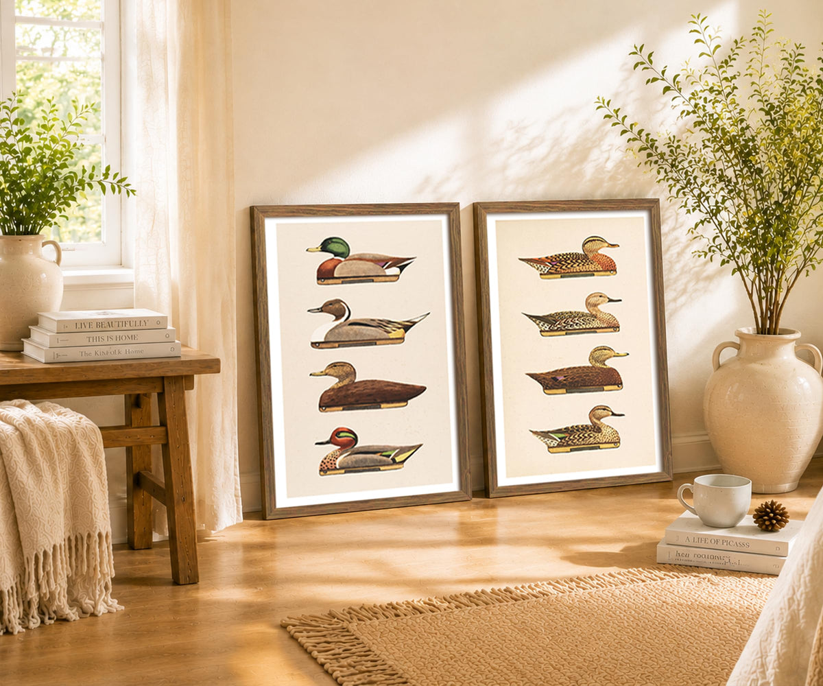 Vintage Duck Wall Art Set of 2 Framed (landduck / 12"L x 16"W)
