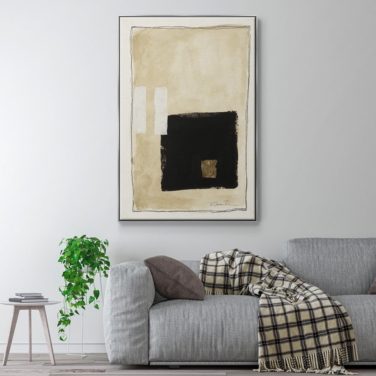 Abstract Wall Art for Home Decor Black Golden Geometric Square Patterns Canvas Silver Floater Frame Paintings for Bedroom Office Kitchen Walls (25"L x 17"W / Inner Musing I)