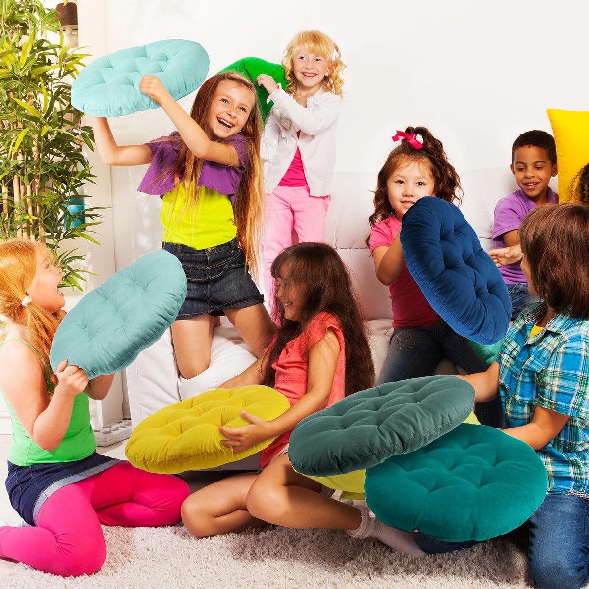 12 Pcs Round Floor Pillows Cushions Seating 16 x 16 Inches Floor Round Cushions for Kids Toddlers Flexible Reading Chair Pillows for Classroom Home School Playing Supplies (Multicolor)