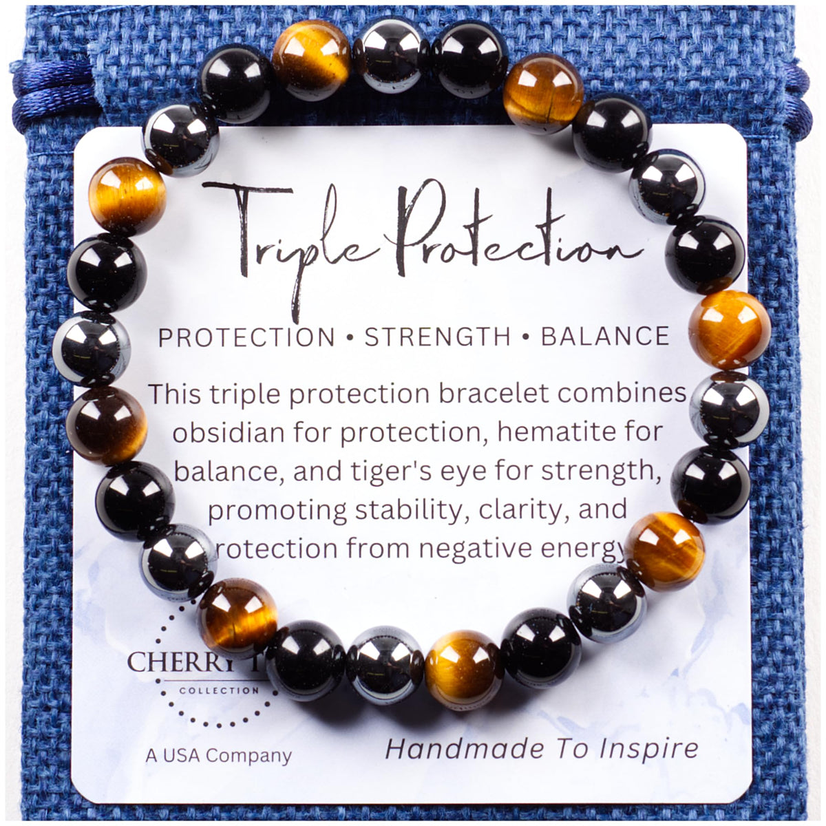 Triple Protection Gold 8mm Beaded Bracelet (Triple Protection Gold / Large)