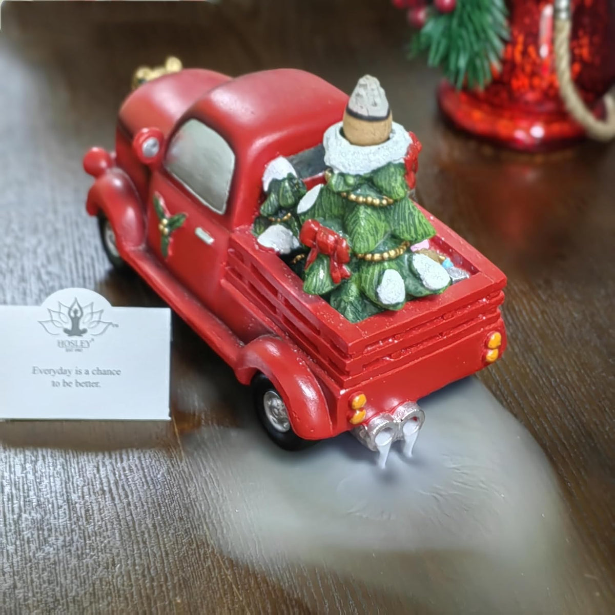 Resin Backflow Incense Cone Holder Christmas Truck Décor Statue (Red Truck)