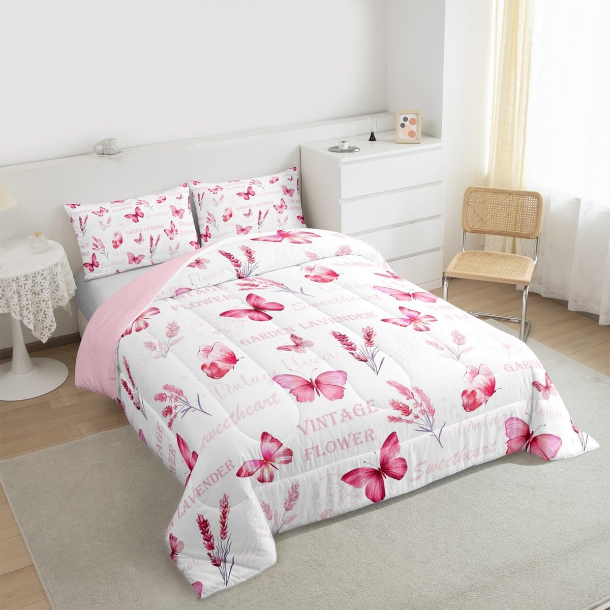 Girls Butterfly Bedding Set Queen Size 3 Pcs for Boys Girls (Multi 818 / Queen)