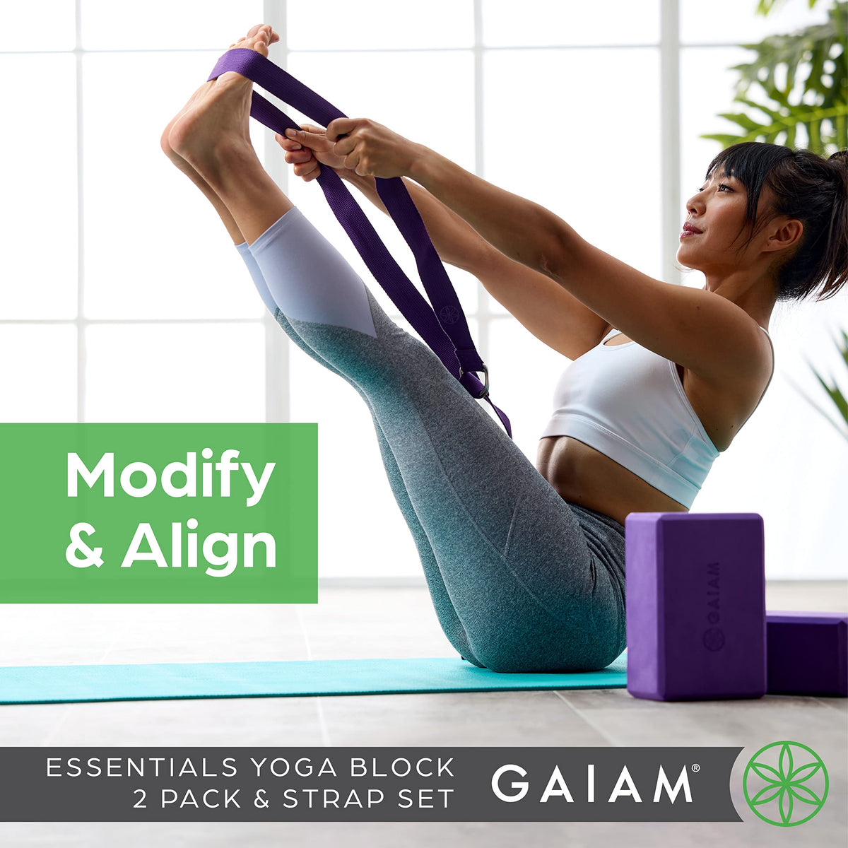 Yoga Block & Yoga Strap Combo Set (Grey / 2 Blocks w/Strap)