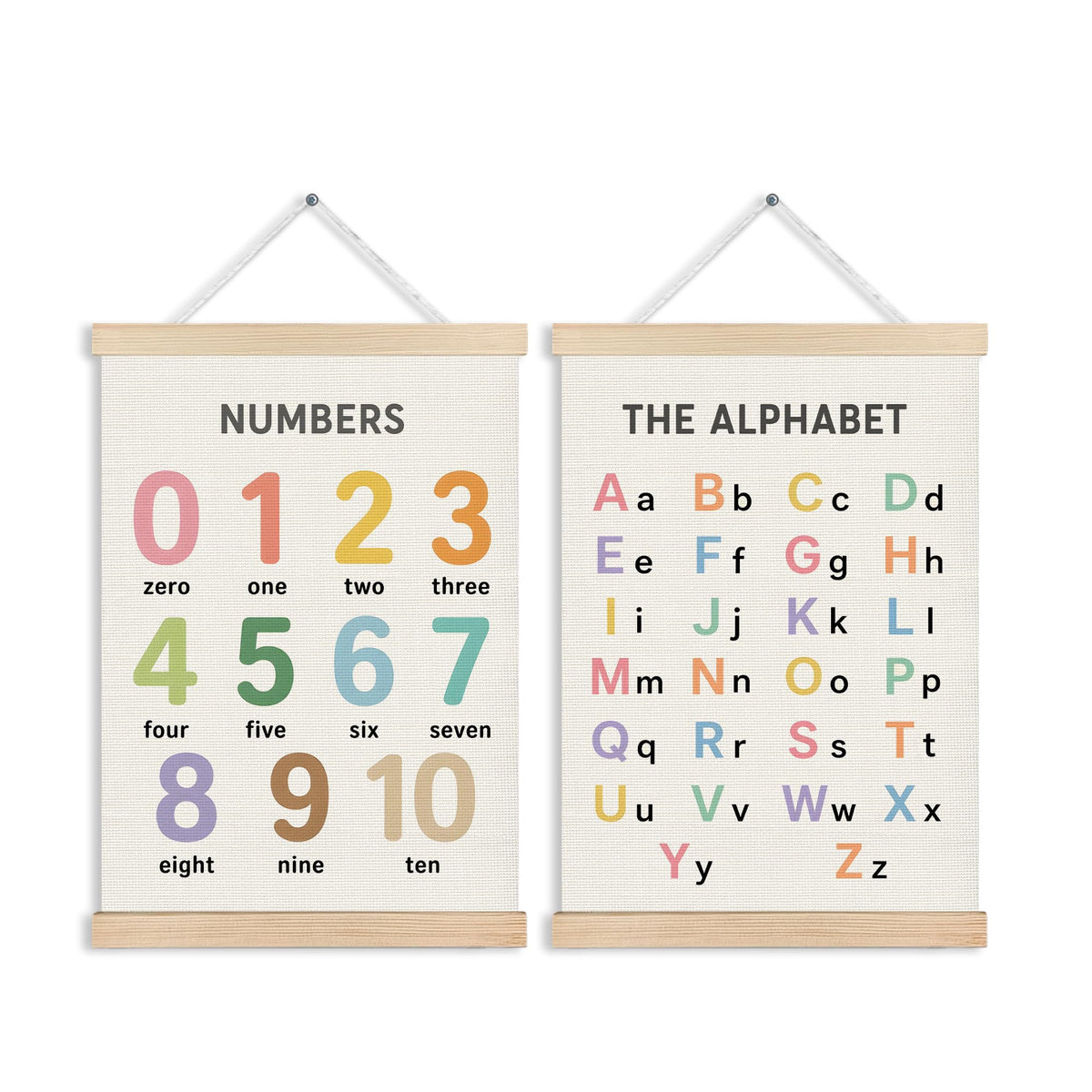 Numbers Alphabet Wall Art Hanging Poster for Classroom 2 Pack 12x16 (Alphabet-3)