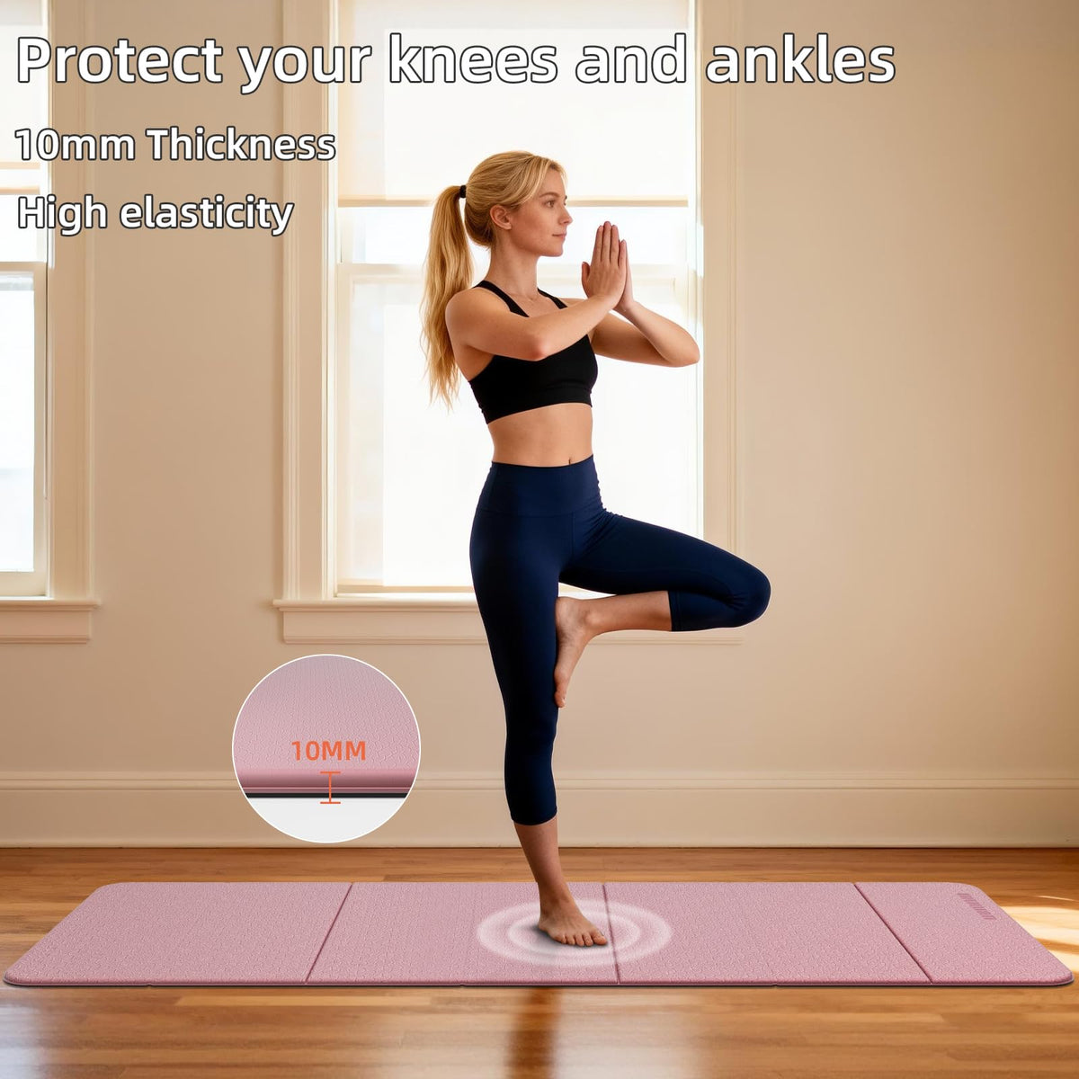 Foldable TPE Yoga Mat Thick 10mm (Pink)