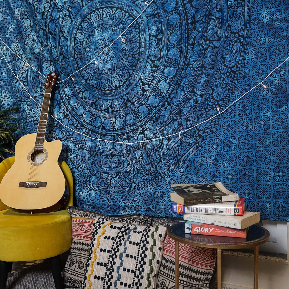 Cotton Mandala Tapestry (Blue / 50"L x 60"W)