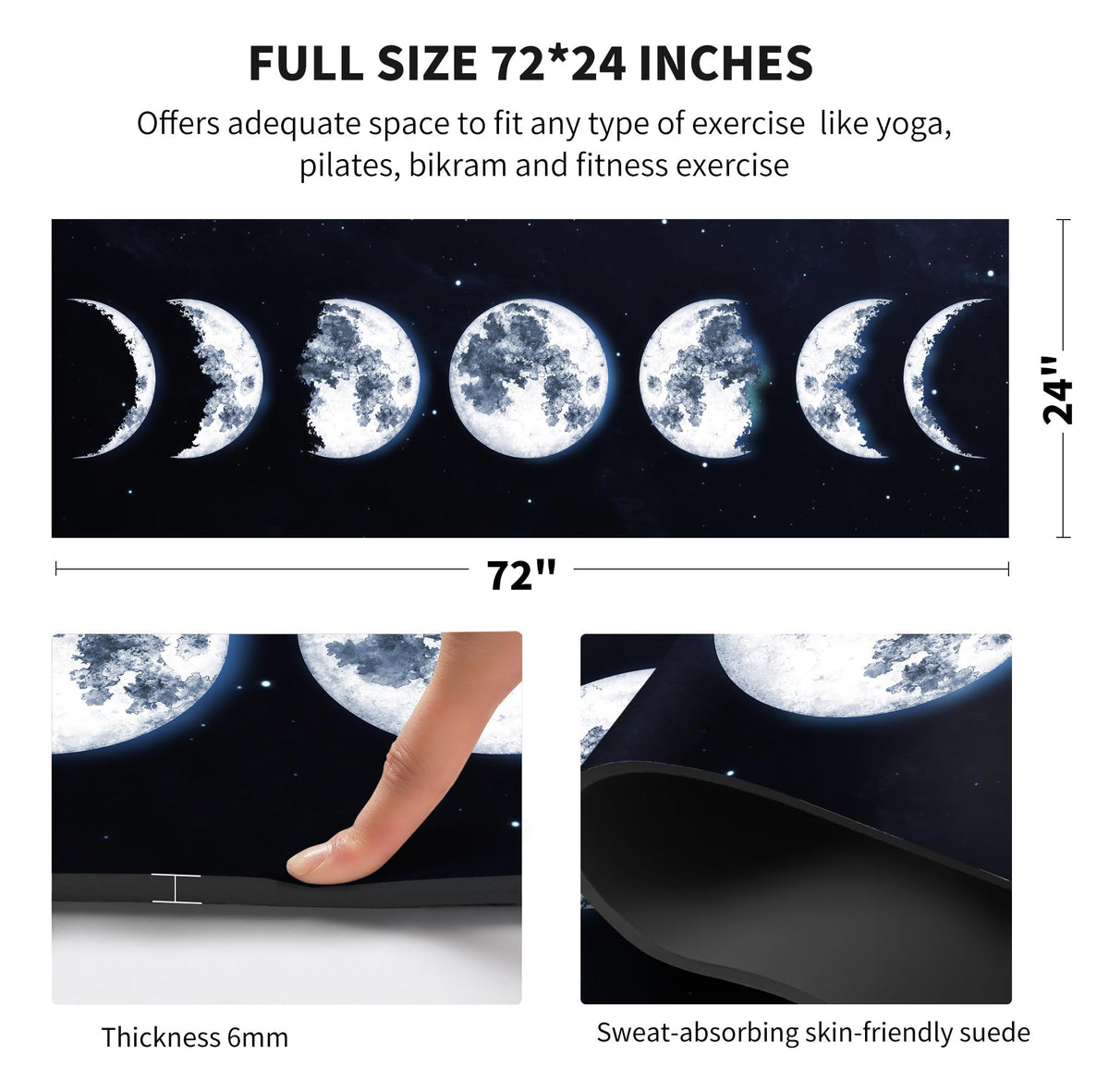Yoga Mat Print Extra Thick TPE Non Slip Fitness Exercise Mat with Carrying Bag (Moon-Y)