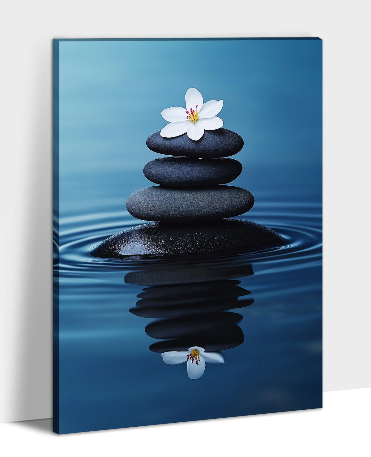 Zen Wall Art Black Stones and Flower Picture Meditation Canvas Prints Spiritual Artwork for Bathroom Living Room Office Decor Framed (18"L x 12"W / A - Zen)