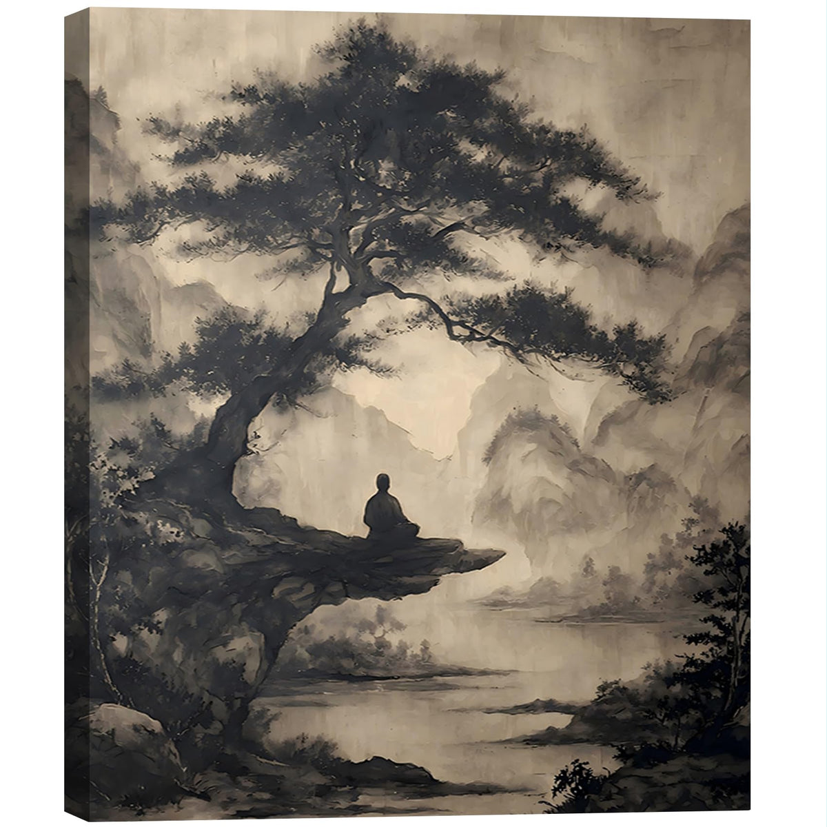 Framed Oriental Ink Wash Monk Canvas Art (Pictures30 / 36"L x 24"W)