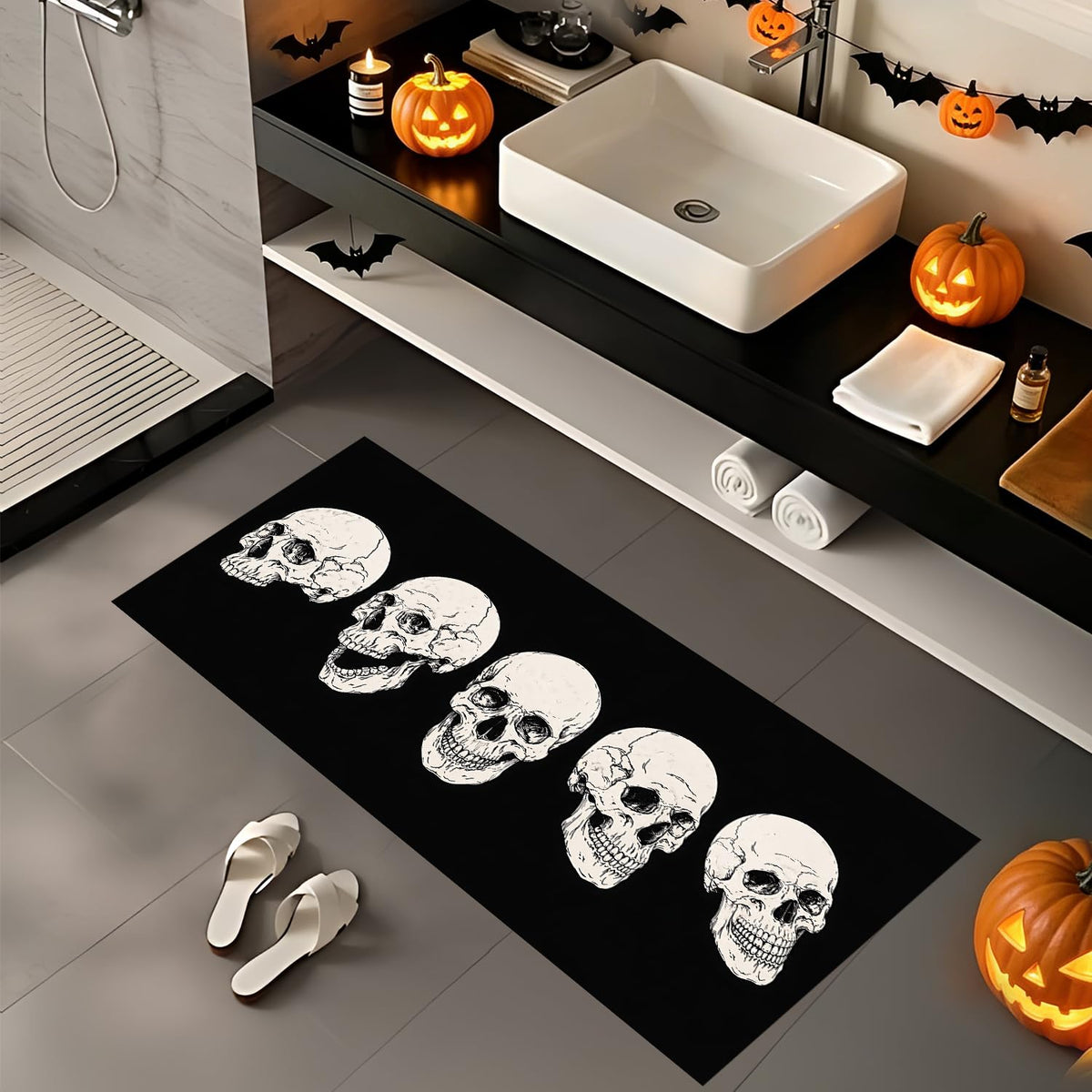 Black Skull Laundry Room Rug 20x47 Inch (#90)