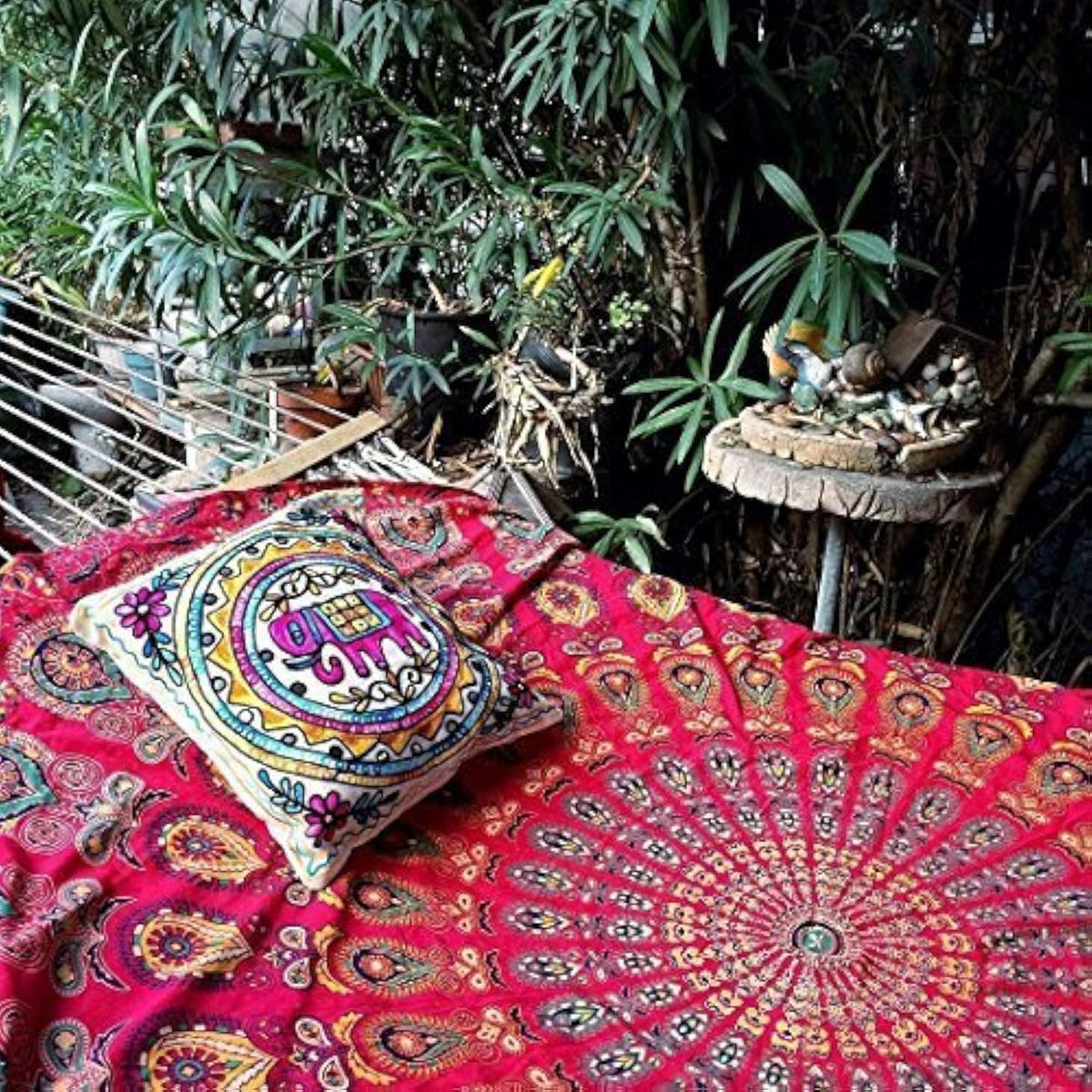 Tapestry Wall Hanging Hippie Mandala Bohemian Hippy Psychedelic Design Indian Peacock Meditation Gypsy Tapestries Bedspread 54 x 60 Inches (60"L x 54"W / Red_Yellow)
