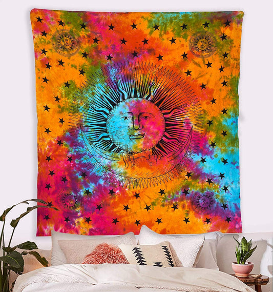 Tie Dye Mandala Tapestry (Rainbow / 40"L x 30"W)
