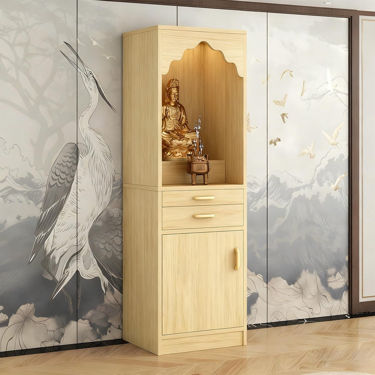 Altar Table Wood Meditation Prayer Table (Natural Wood / 19.7" x 15.7" x 63.8")