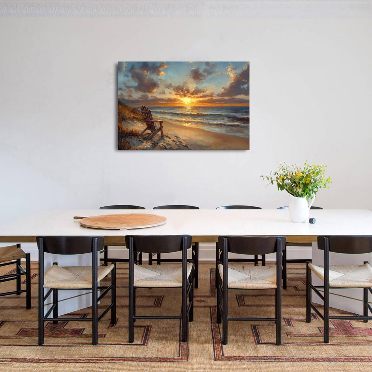 Coastal Wall Art Beach Seascape Print Painting Ocean Nature Landscape Canvas Poster Nautical Sunset Pictures Wall Decor for Bathroom Beachy Chair Coast Artwork Living Room Office Home Decoration 24x36 (36"L x 24"W / Beach)