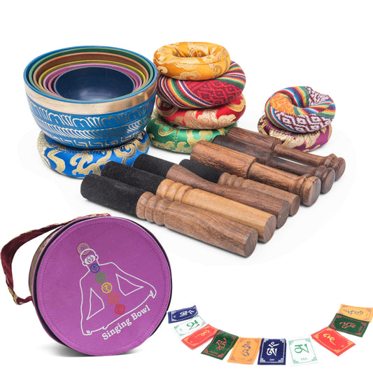 Tibetan Singing Bowl Set (7 Chakra Colored Set)