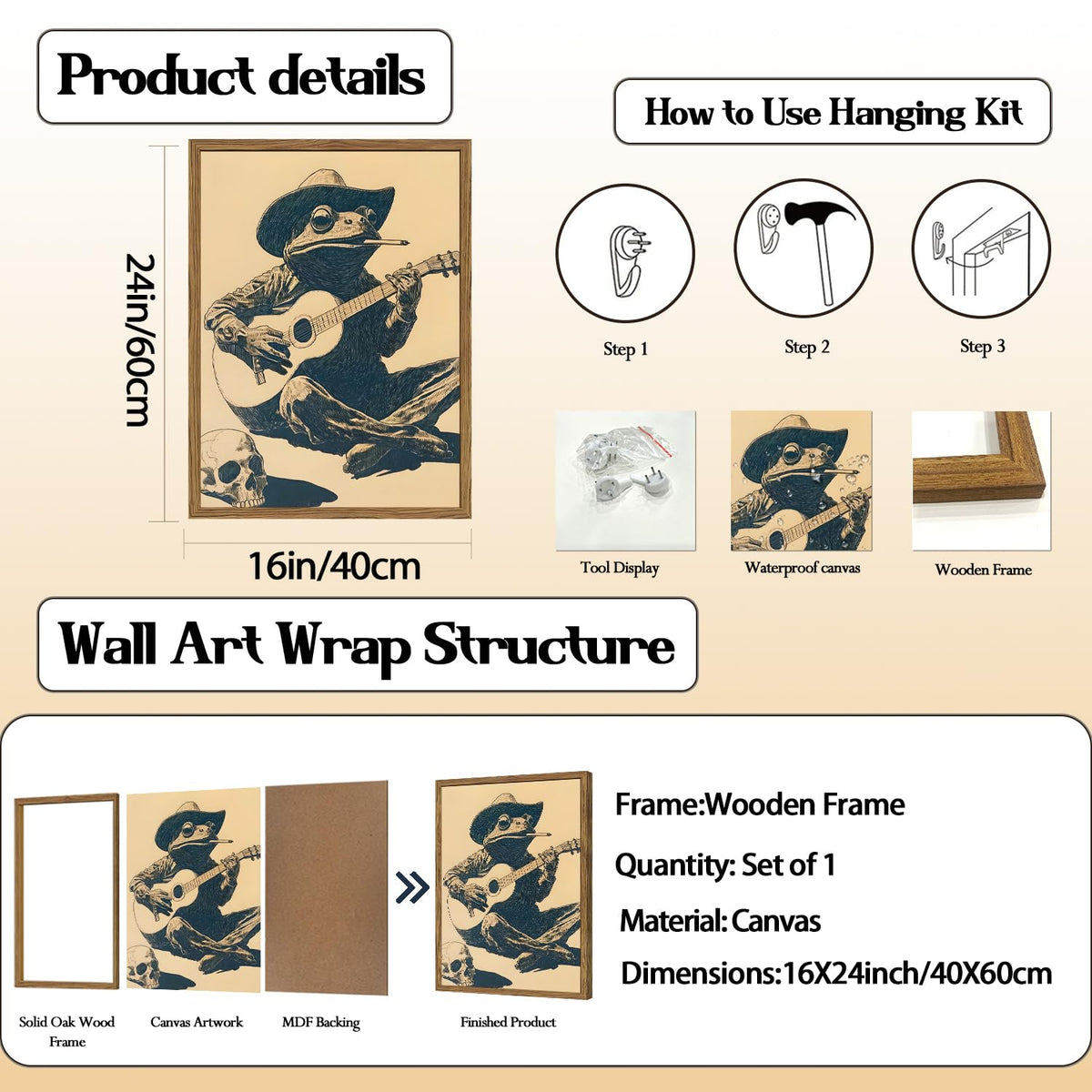 Funny Cowboy Frog Wall Art (Animal-Z-1 / 24"L x 16"W)