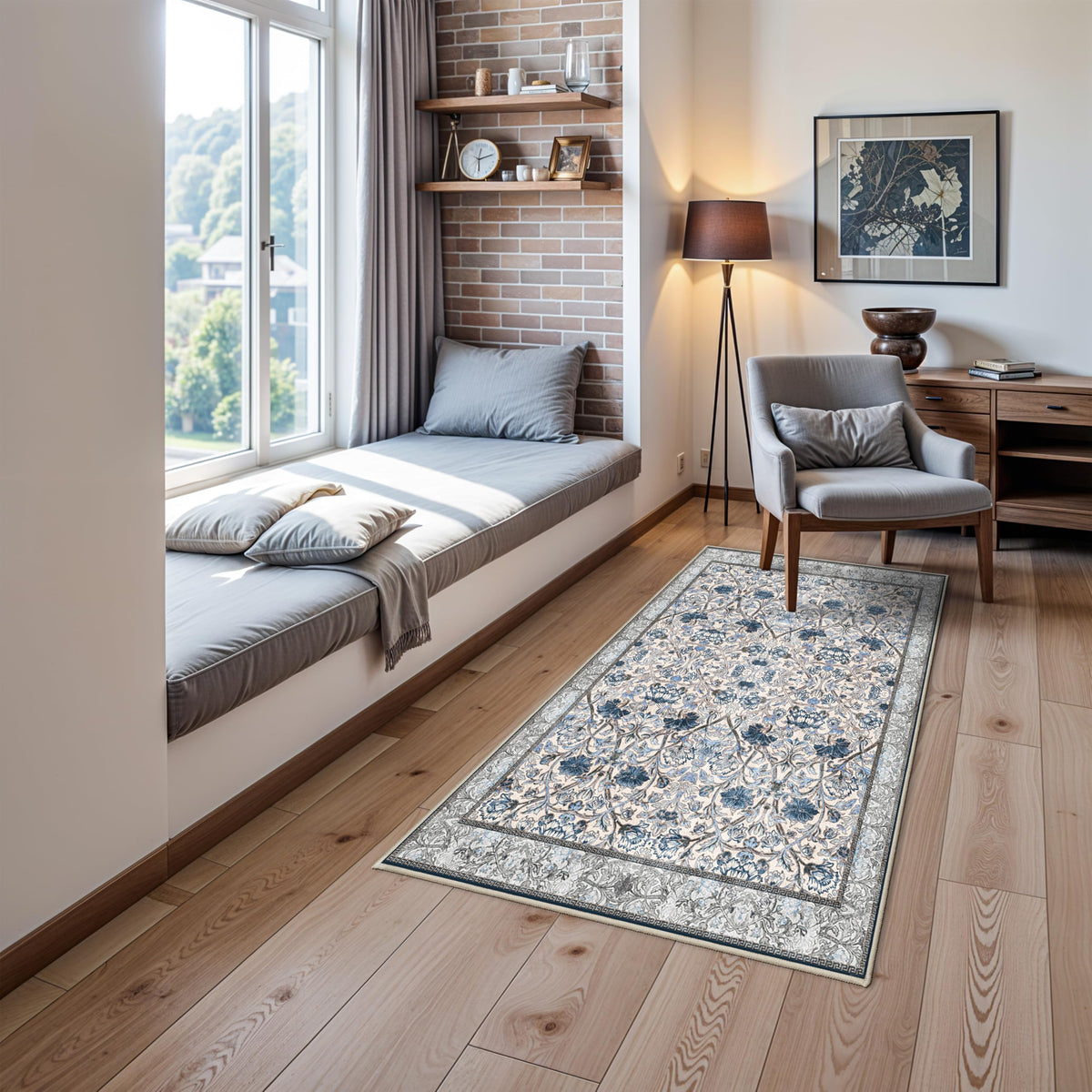 Floral 3x5 Area Rug Entryway (Blue/Cream / 3' x 5' (Rectangular))