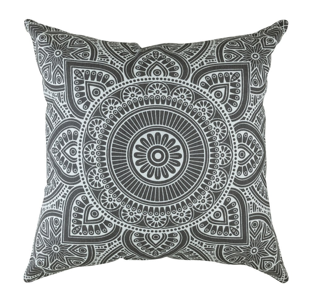 Mandala Accent Spring Summer 16x16 Set of 2 Decorative Throw Pillow Covers 100% Cotton Home Decor Pillowcases for Sofa Couch (Graphite / 16" x 16" (Pack of 2))
