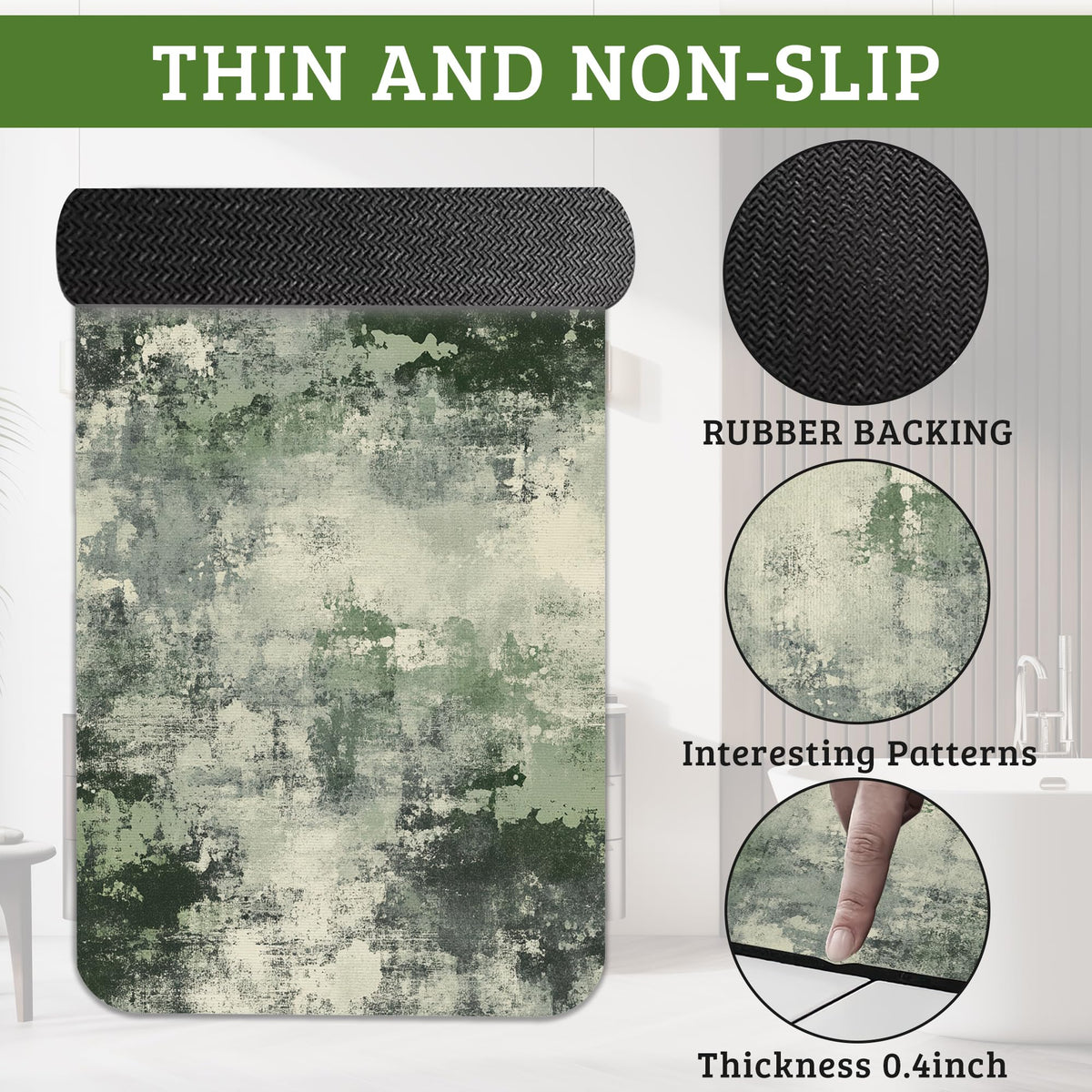 Abstract Grunge Gray Bathroom Rugs Thin Bath Mat Non Slip Washable (Abstract Grunge Gray)