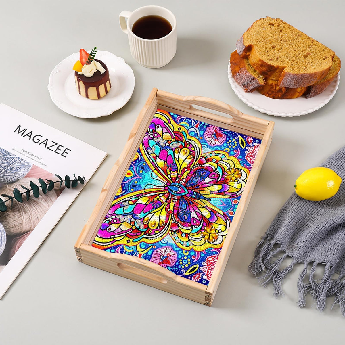 Diamond Art Kits for Adults Wooden Serving Trays with Handles (E Butterfly AA)