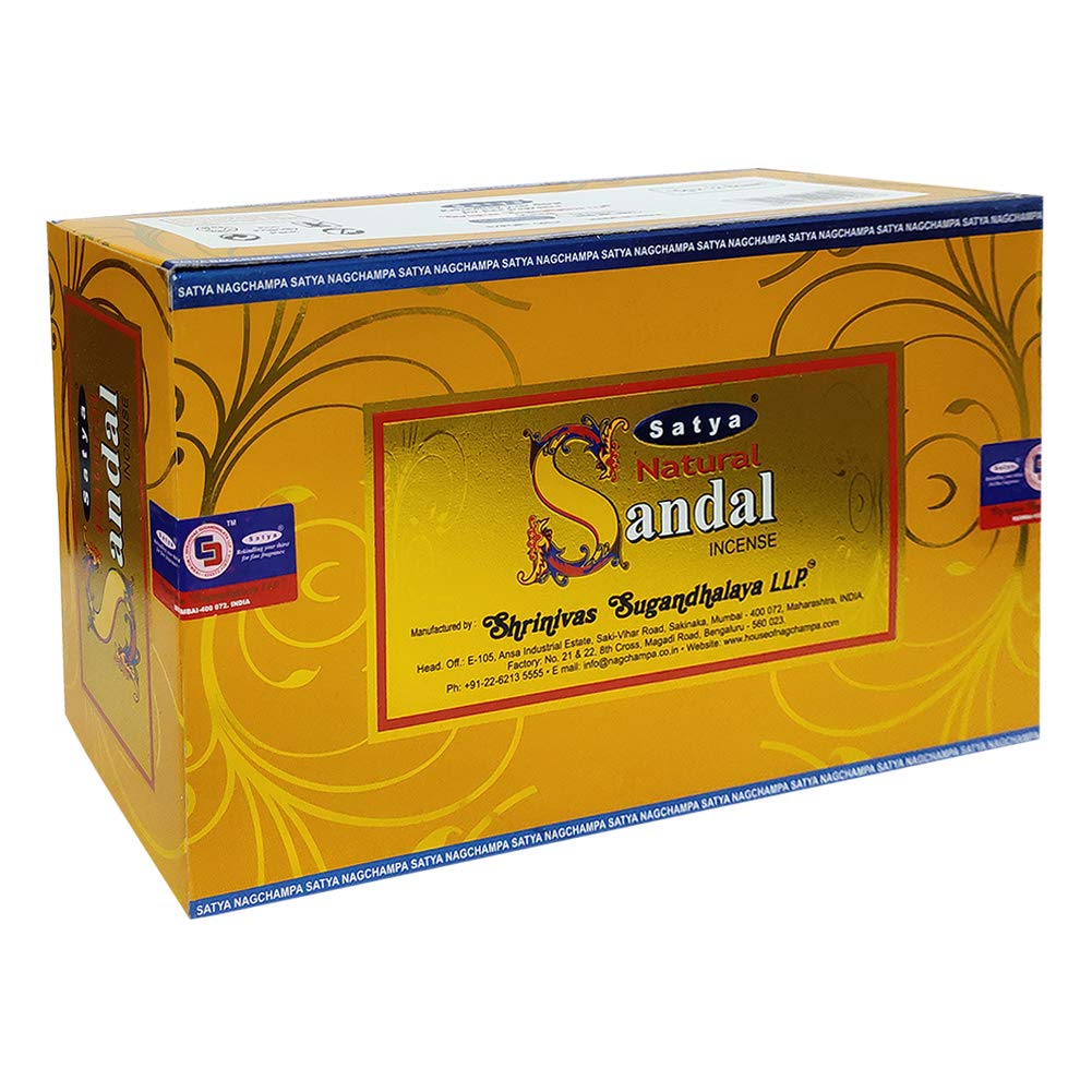 Natural Sandal Incense Sticks and Incense Stick Holder Bundle Insence Insense Satya Incense (Natural Sandal 15g - Pack of 12)