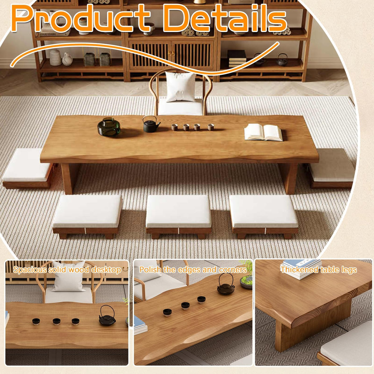 39" Solid Wood Japanese Floor Table (Walnut / 100*50*35cm)