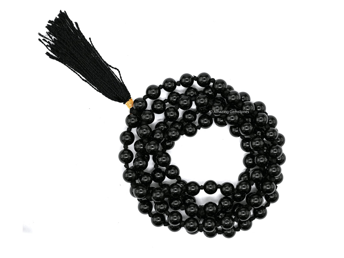 Black Tourmaline Mala Beads (Black Tourmaline / Knotted)