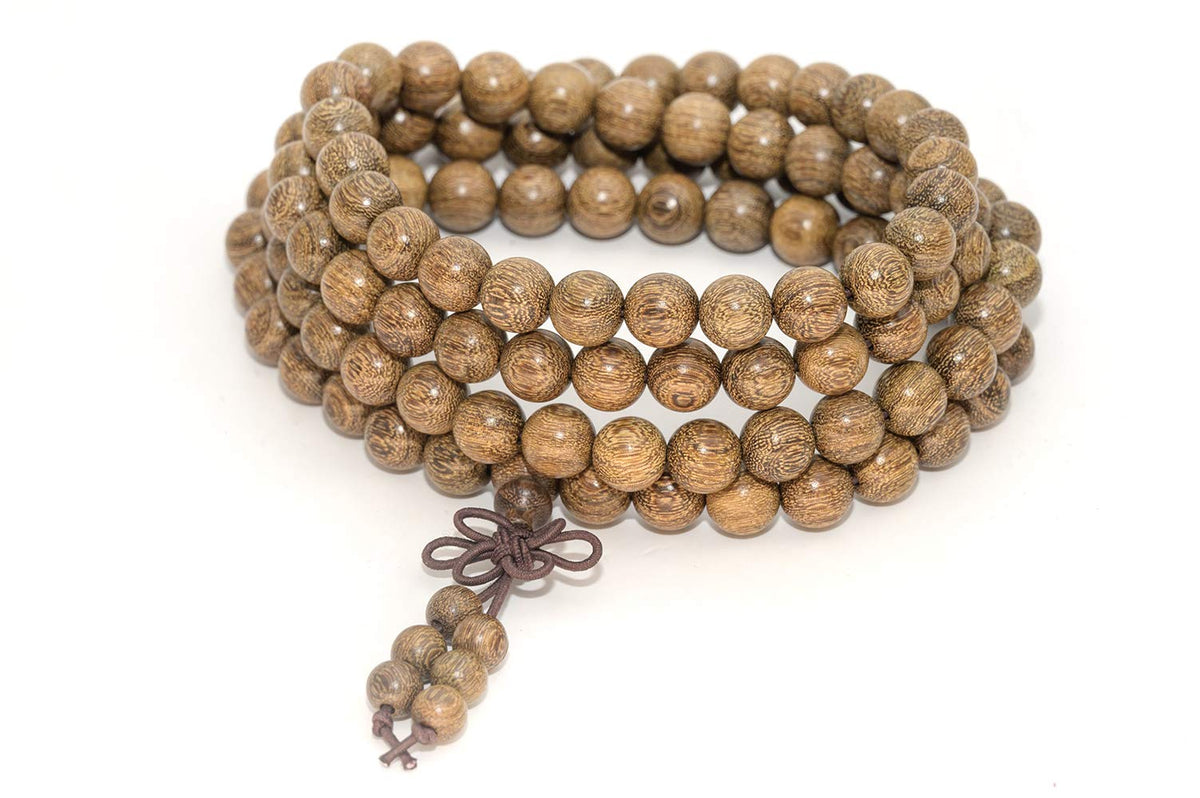 Mala Beads Bracelet 108 8mm Prayer Meditation Sandalwood Elastic (8mm Gold Sandalwood)