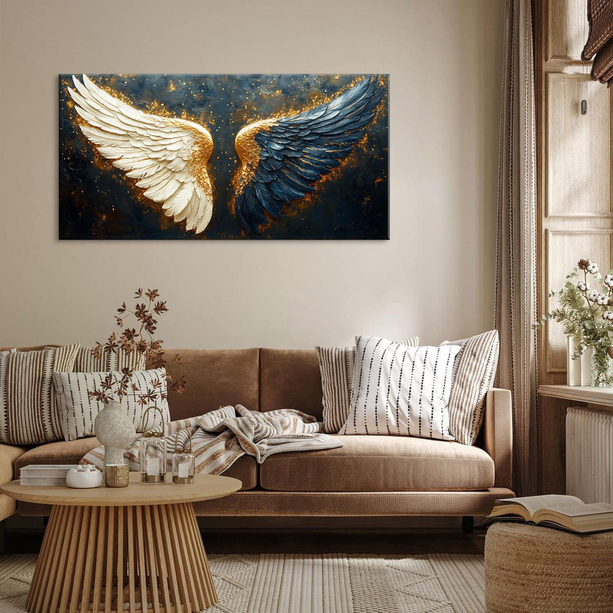 Multicolor Angel Wings Wall Art for Living Room Office Spiritual Symbolism Abstract Expressionism Painting Prints Modern Canvas Artwork Dining Bedroom Decor Extra Large (Abstract / White Blue Gold Angel Wings Wall Art / 58L" x 28W")