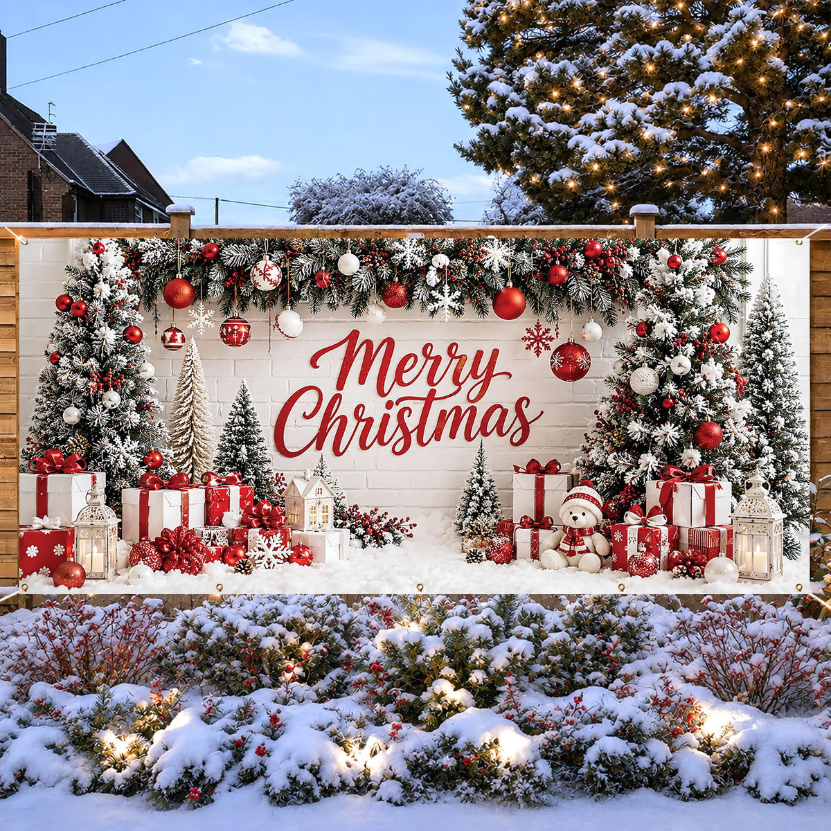 Christmas Garage Door Cover Merry Christmas Party Backdrop Decor 6x13FT (Merry Christmas)
