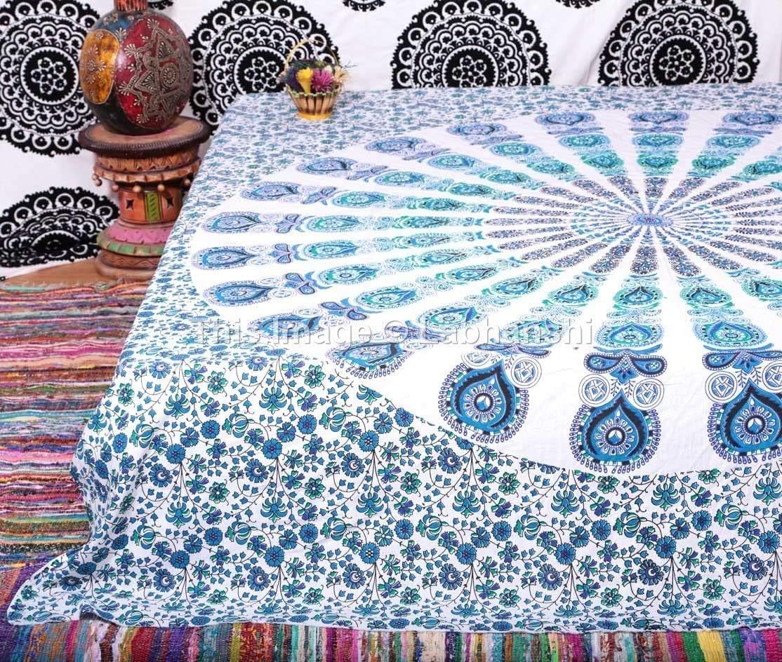 Cotton Peacock (Peacock Sky Blue / 90"L x 84"W)
